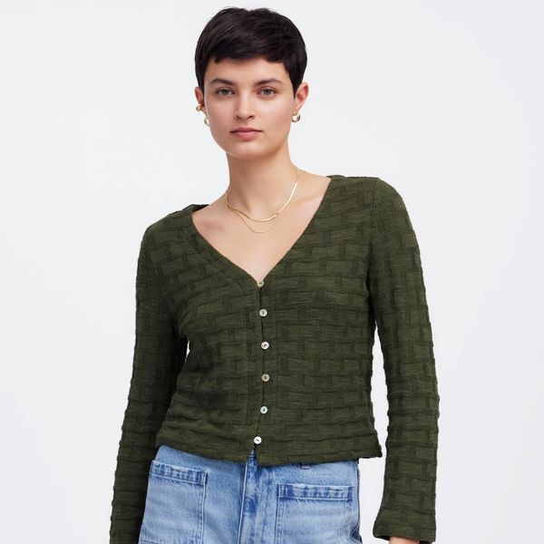 Madewell Basket-Weave Stitch Long-Sleeve Sweater Tee