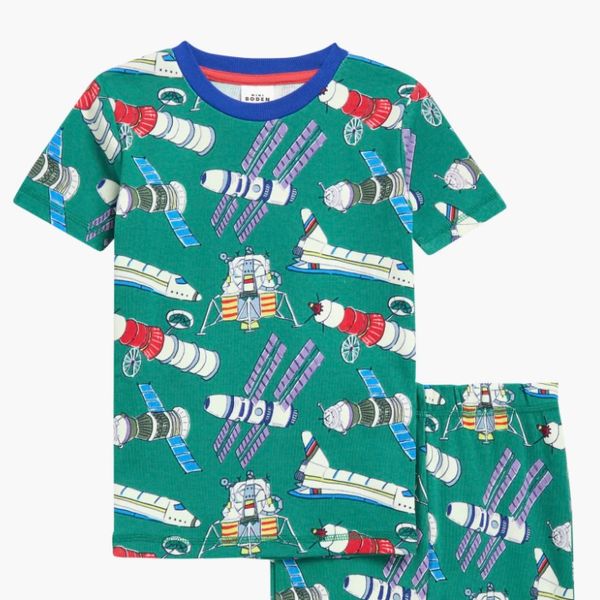 Mini Boden Satellites Print Glow in the Dark Two-Piece Pajamas