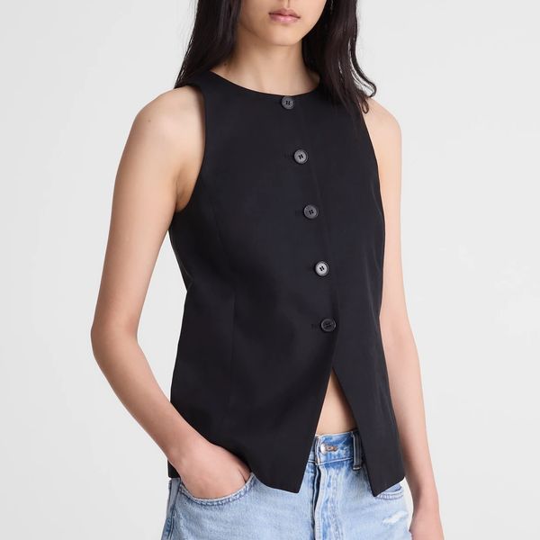 Madewell Crewneck Cutaway Vest in Drapey Twill