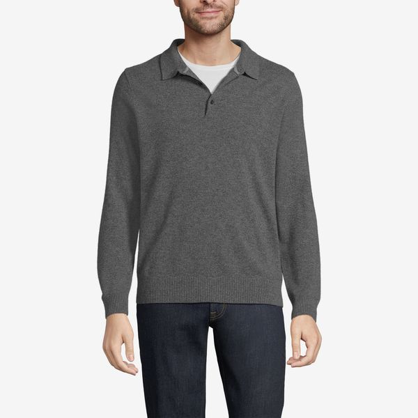 Lands’ End Men’s Long Sleeve Cashmere Sweater Polo