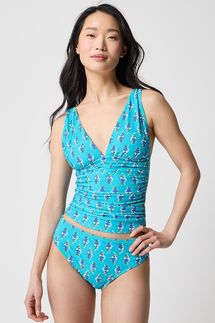 J.Crew Factory Ruched Plunge Floral-Print Tankini Top