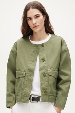 J.Crew Collarless Utility Jacket in Brushed Cotton Twill