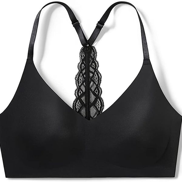 True & Co Women's True Body Triangle Lace Racerback Bra, Berry