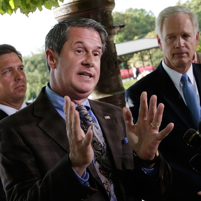 WASHINGTON, DC - SEPTEMBER 30: Sen. David Vitter (R-LA) joins other Republican members of Congress while they hold a press conference on the Vitter Amendment as the U.S. legislative body remains gridlocked over legislation to continue funding the federal government September 30, 2013 in Washington, DC. Senate Majority leader Harry Reid has said the Senate would not vote on any legislation passed by the House to continue funding the federal government unless the legislation was free of Republican added amendments. Also pictured is Sen. Ron Johnson (R-WI) (R). (Photo by Win McNamee/Getty Images)