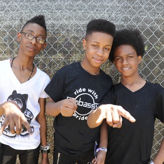INDIO, CA - APRIL 12: (L-R) Musicians Alec Atkins, Jarad Dawkins and Malcolm Brickhouse of Unlocking the Truth pose onstage during day 2 of the 2014 Coachella Valley Music & Arts Festival at the Empire Polo Club on April 12, 2014 in Indio, California. (Photo by Kevin Winter/Getty Images for Coachella)