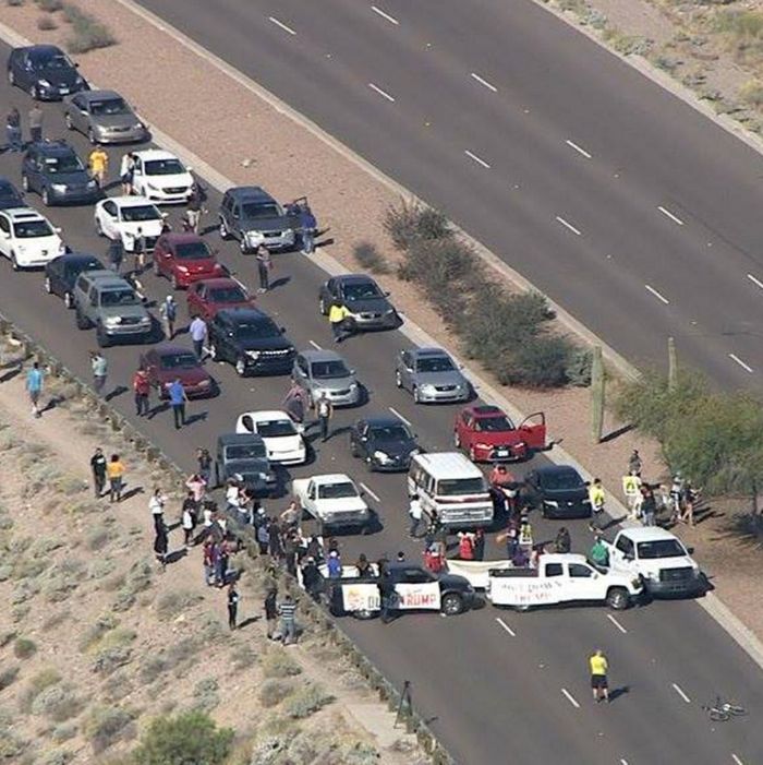 Protesters Block Road On Route To Trump Rally In Arizona