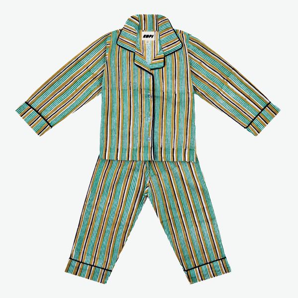 Kopi Kidz The Sunday Set Pajamas in Pink & Olive Stripey