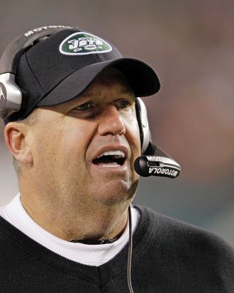 PHILADELPHIA, PA - DECEMBER 18: Head coach Rex Ryan of the New York Jets looks on from the sidelines during the first half against the Philadelphia Eagles at Lincoln Financial Field on December 18, 2011 in Philadelphia, Pennsylvania. (Photo by Rob Carr/Getty Images)