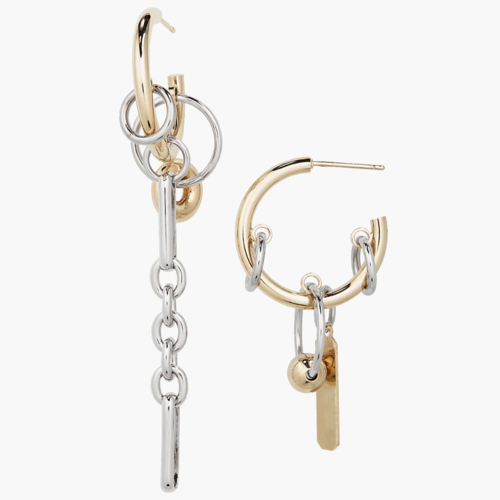 Justine Clenquet Iris Mismatched Two-Tone Hoop Charm Earrings