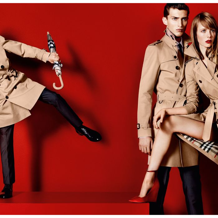 Romeo Beckham, Charlie France, and Edie Campbell for Burberry.