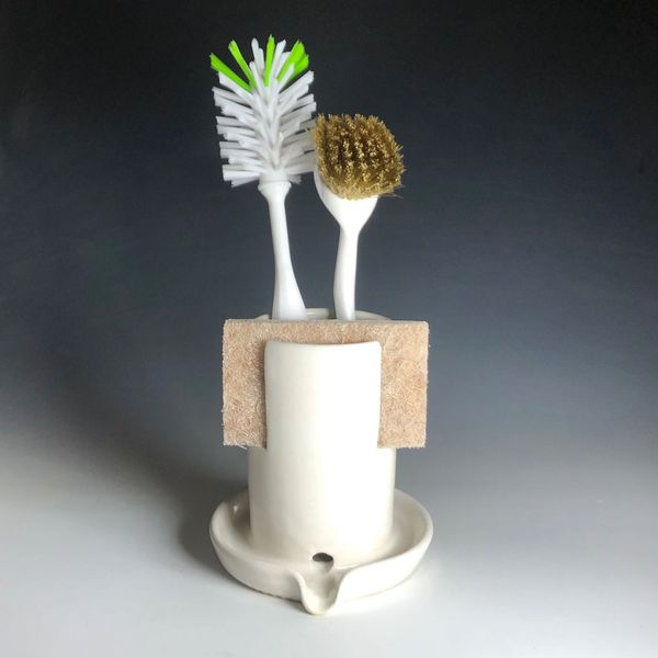 Glazed Pottery Shop Self-Draining Sponge/Brush Holder