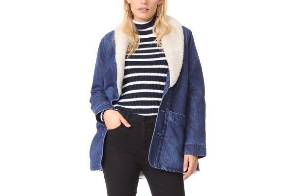 Rolla’s Denim Pea Coat With Sherpa Lining