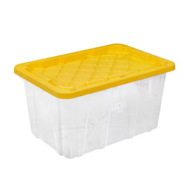 HDX 27 Gallon Tough Storage Tote in Clear with Yellow Lid