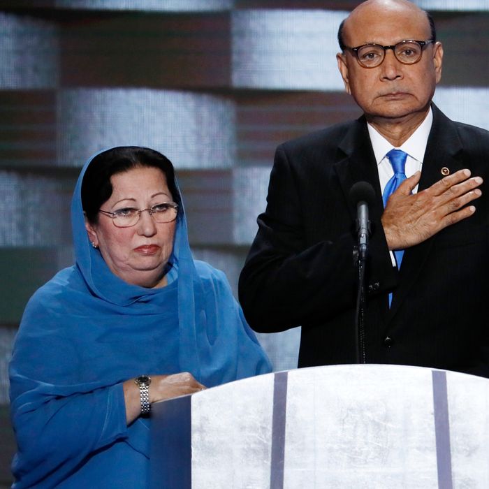 Ghazala Khan and her husband at the Democratic National Convention.