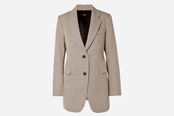 Theory Houndstooth Cotton and Wool-Blend Blazer
