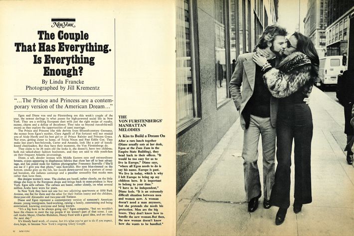 The Couple That Has Everything. Is Everything Enough?, couple, diane von furstenberg: woman in charge, egon von fürstenberg, from the archives, Movies, new york magazine, reread