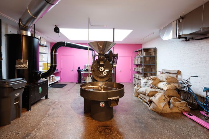 Inside, where the beans are roasted.