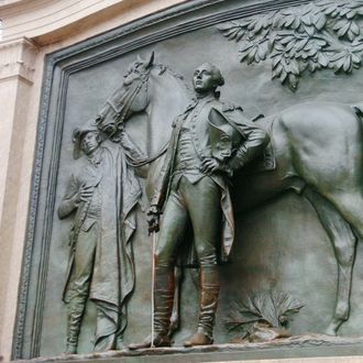 The restored monument to the Marquis de Lafayette is seen at