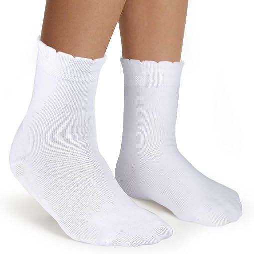 Cotton Day Girls Scallop Top White Socks
