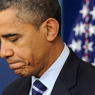 WASHINGTON, DC - DECEMBER 17: (AFP OUT) U.S. President Barack Obama turns away from the podium after delivering a statement at the White House December 17, 2011 in Washington, DC. The U.S. Senate approved a two-month payroll tax cut and extension of unemployment benefits today, with a provision that requires President Obama to make a decision on the Keystone XL oil pipeline within two months. (Photo by Michael Reynolds-Pool/Getty Images)