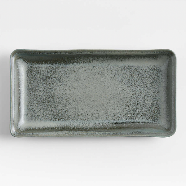 Crate & Barrel Prairie Moss Green Recycled Stoneware Rectangular Platter
