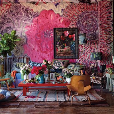 The fantastical wall mural was created by Thompson’s partner, the artist Dove Drury Hornbuckle.