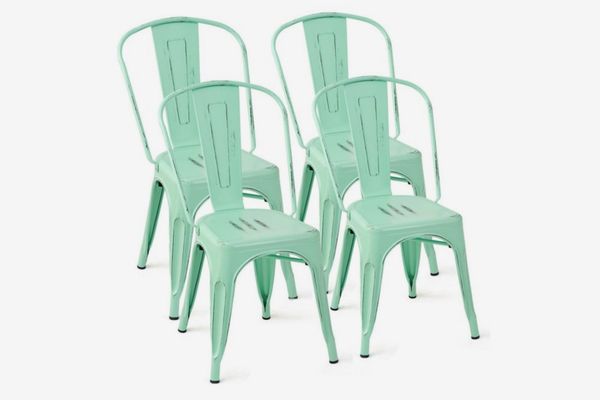 Tolix Style Dining Chair Stackable Bistro Chair, Green (Set of 4)