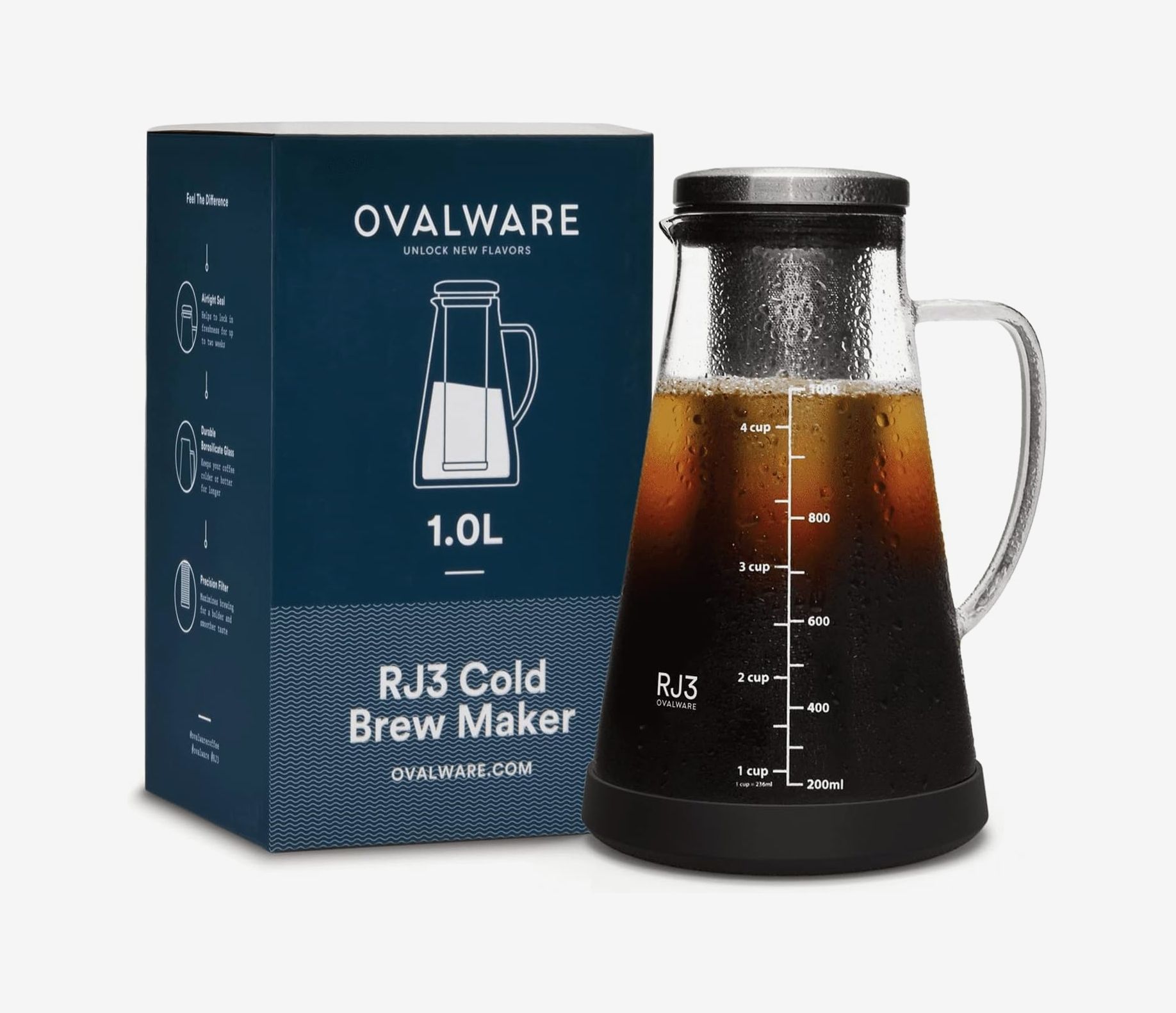 Cold Brew Coffee Gift Set for Coffee Lovers - Coffee Set including Cold  Brew Coffee Maker / Iced Coffee Pitcher and Ground Coffee - Christmas Gift