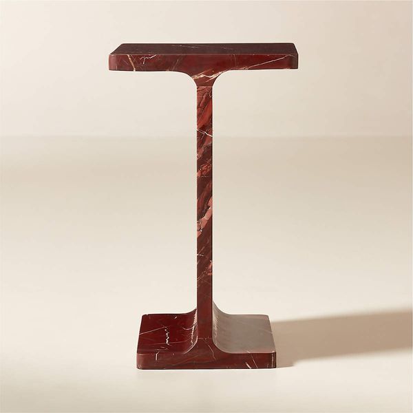 CB2 I Beam Red Marble Side Table