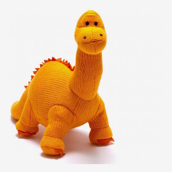 Knitted Dinosaur Soft Toy, Orange Diplodocus 