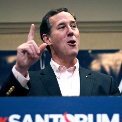 ST. CLAIR SHORES, MI - FEBRUARY 25: Republican presidential candidate, former U.S. Sen. Rick Santorum speaks at a Metro Detroit Freedom Coalition (MEDEFCO) Tea Party rally February 25, 2012 in St. Clair Shores, Michigan. The Michigan and Arizona primaries are being held February 28th. (Photo by Bill Pugliano/Getty Images)
