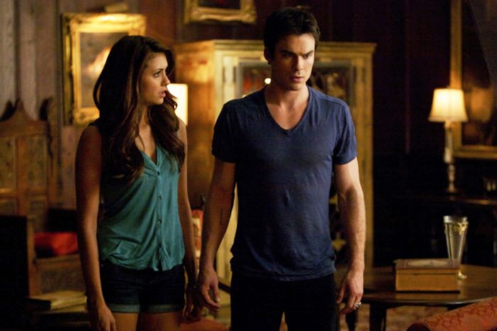 THE VAMPIRE DIARIES, l-r: Nina Dobrev, Ian Somerhalder in ‘Handle With Care’ (Season 5, Episode 6, a