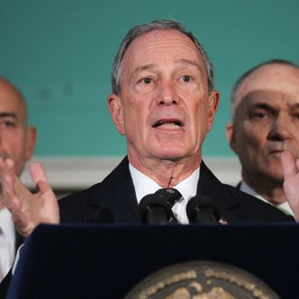 NEW YORK, NY - NOVEMBER 15: New York City Mayor Michael Bloomberg speaks at a news conference at City Hall to discuss the removal of Occupy Wall Street protesters early today from Zuccotti Park on November 15, 2011. Hundreds of protesters, who rallied against inequality in America, have slept in tents and under tarps since September 17 in Zuccotti Park, which has become the epicenter of the global Occupy Wall Street movement. (Photo by Spencer Platt/Getty Images)