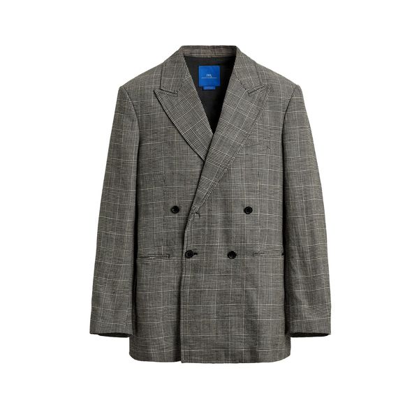 Aaron Levine x Zara Plaid Wool-Linen Double-Breasted Blazer
