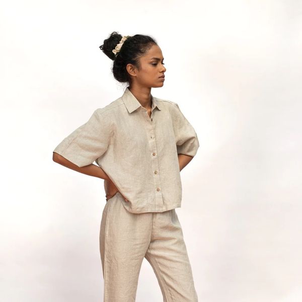 Saphed Undyed Linen Women's Pyjama Set
