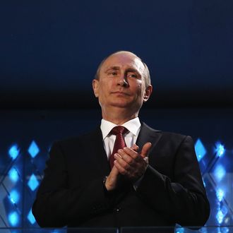 SOCHI, RUSSIA - MARCH 16: Russia President Vladimir Putin looks on during the Sochi 2014 Paralympic Winter Games Closing Ceremony at Fisht Olympic Stadium on March 16, 2014 in Sochi, Russia. (Photo by Hannah Peters/Getty Images)