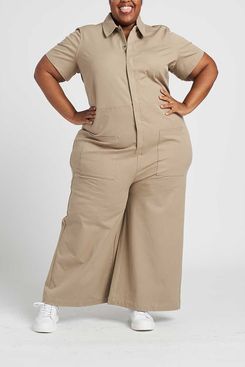 Universal Standard Kate Stretch Cotton Twill Jumpsuit (Taupe)