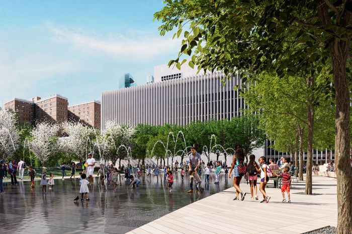 A kid-friendly fountain will be part of the new Damrosch Park.