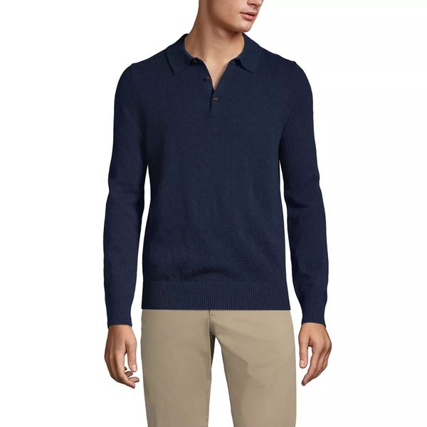 Lands' End Men's Long Sleeve Cashmere Sweater Polo