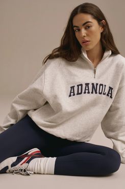 Adanola Varsity Relaxed Funnel Neck Zip Sweatshirt