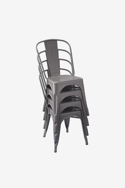 Amazon Basics Metal Dining Chairs, Dark Grey (Pack of 4)