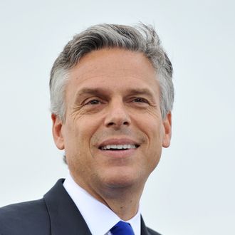 Former Utah Governor, Republican Jon Huntsman takes the stage just before he announces that he will run for the US presidency June 21, 2011 at Liberty State Park in Jersey City, New Jersey. AFP PHOTO/Stan HONDA (Photo credit should read STAN HONDA/AFP/Getty Images)