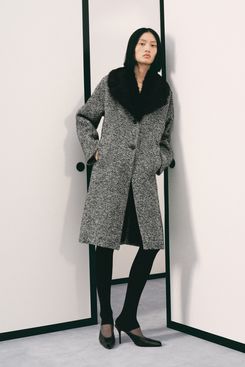Mango Mottled Coat with Fur Collar