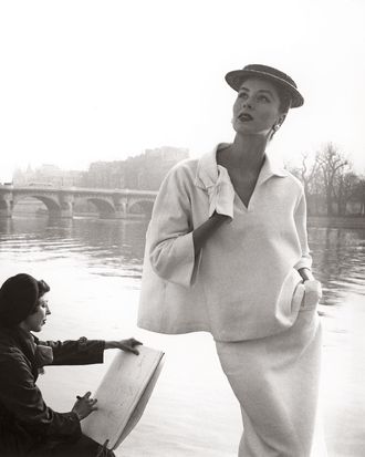 <i>Suzy Parker by the Seine, costume by Balenciaga, Paris.</i>