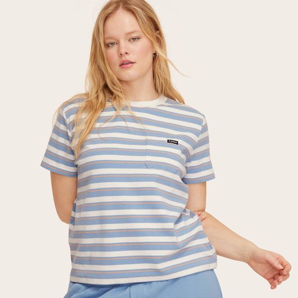 Parke x Target Blue/Orange Striped Women's Short Sleeve Crewneck Pocket T-Shirt