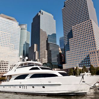 Luxury yacht in front of World Financial Center, NYC