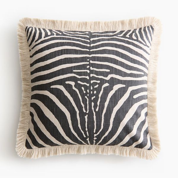 H&M Home Zebra Print Cotton Cushion Cover with Fringe