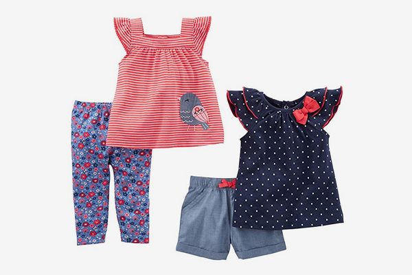 Simple Joys by Carters Girls 4-Piece Long-Sleeve Shirts and Pants Playwear Set