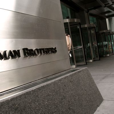 A man enters an annex office for Lehman Brothers September 12, 2008 in New York. The no. 4 U.S. investment bank is currently searching Wall Street for a financial lifeline in order to survive.