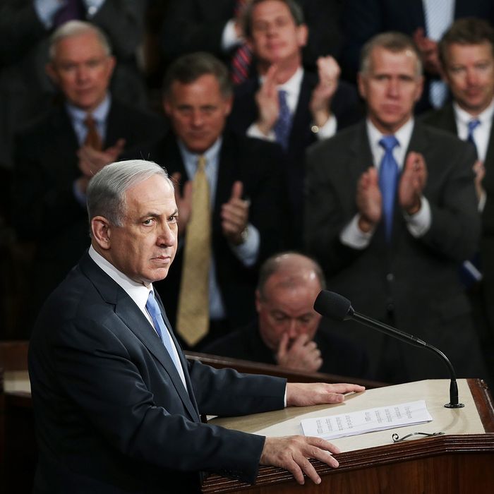 Israeli Prime Minister Benjamin Netanyahu addresses a joint meeting of the United States Congress in the House chamber at the U.S. Capitol March 3, 2015 in Washington, DC. During his speech, Netanyah said, 